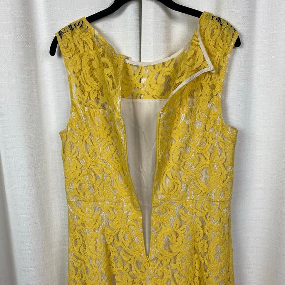 Adrianna Papell Yellow Lace Sleeveless Midi Dress Sz.14 - Picture 7 of 11